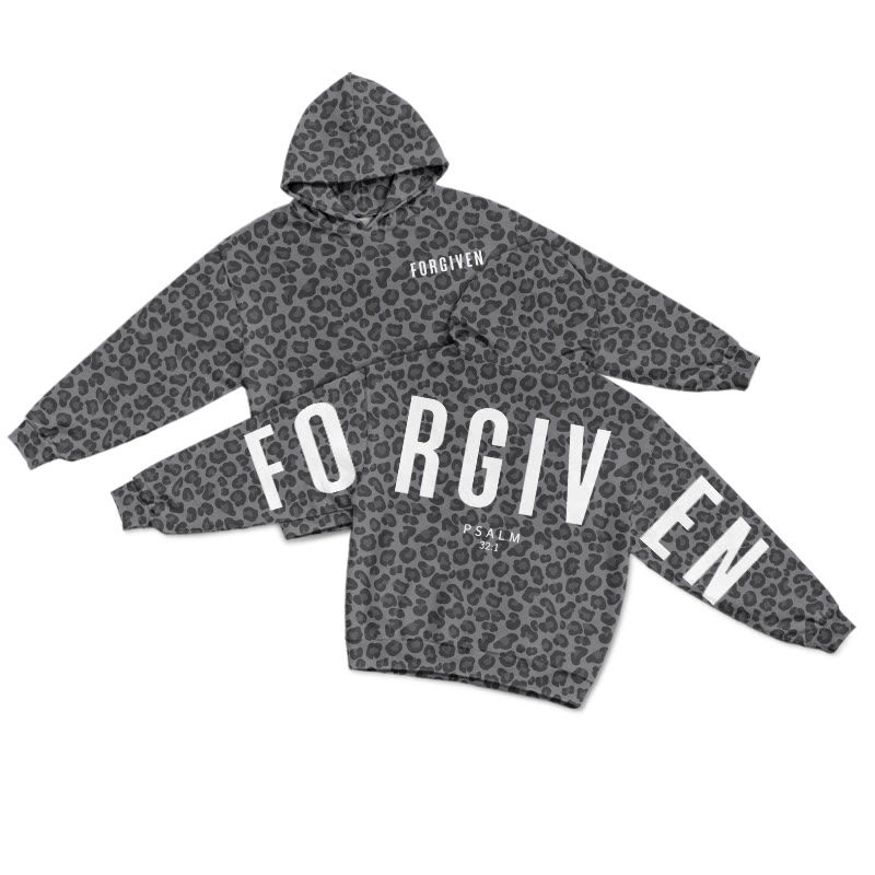Forgiven Psalm 32:1 Leopard Design Print Causal Hoodie - Dark Grey - US44-46(8XL) - image 1