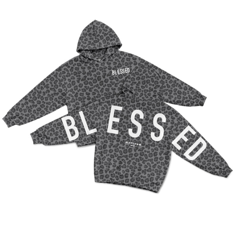Blessed Matthew 5:3-12 Leopard Design Print Causal Hoodie - Dark Grey - US44-46(8XL) - image 2