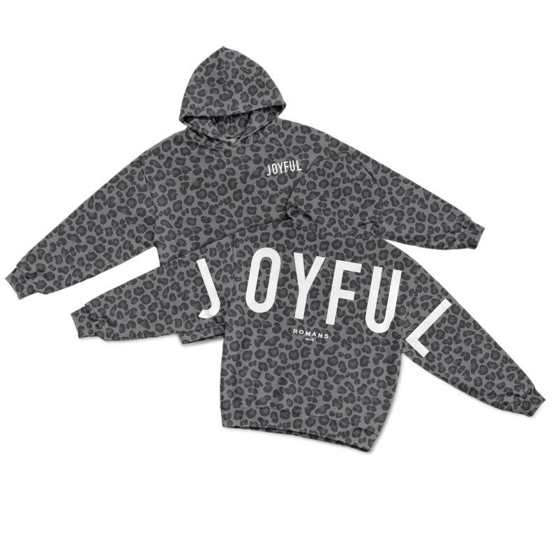 Joyful Romans 12:12 Leopard Design Print Causal Hoodie - Dark Grey - US44-46(8XL) - image 1