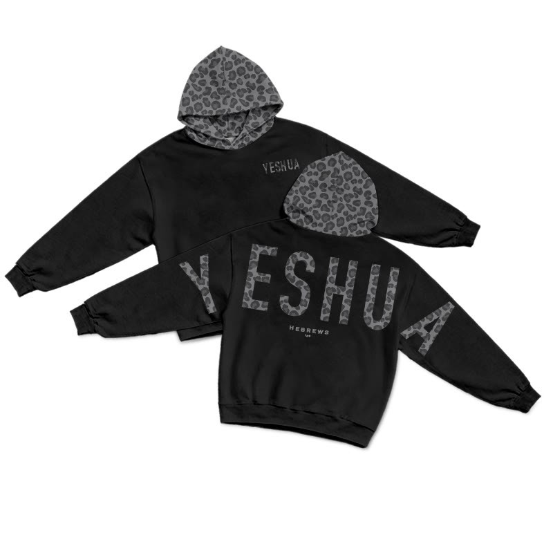 Yeshua Hebrews 13:8 Leopard Design Patchwork Print Causal Hoodie - Black-Grey - US44-46(8XL) - image 2