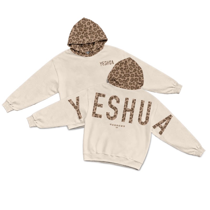 Yeshua Hebrews 13:8 Leopard Design Patchwork Print Causal Hoodie - Apricot - US44-46(8XL) - image 1