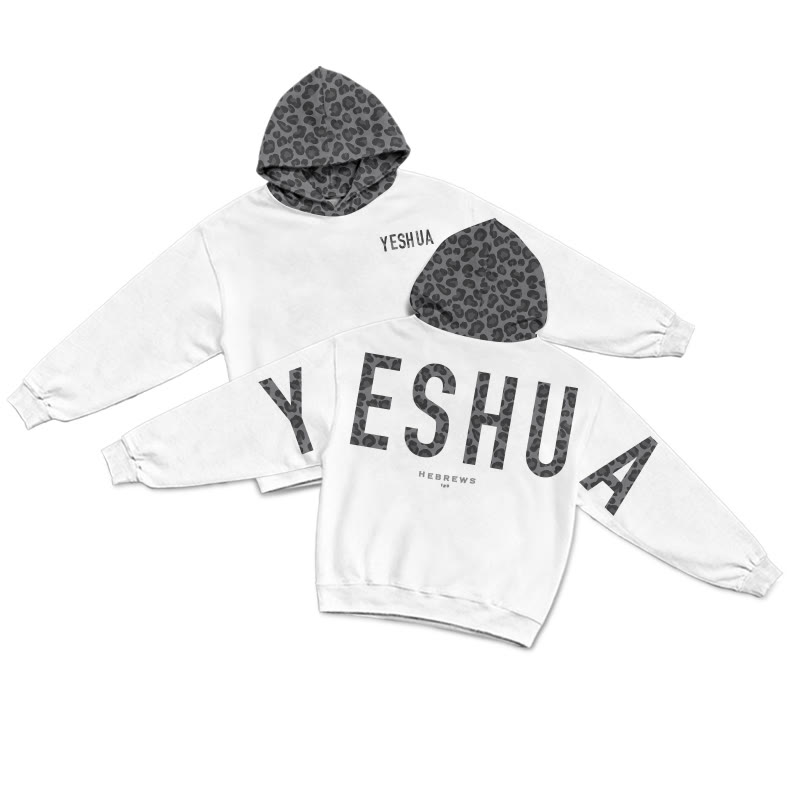 Yeshua Hebrews 13:8 Leopard Design Patchwork Print Causal Hoodie - White-Grey - US44-46(8XL) - image 7