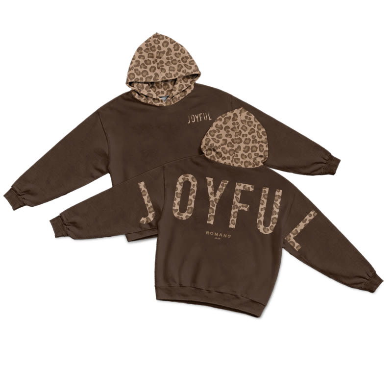 Joyful Romans 12:12 Leopard Design Patchwork Print Causal Hoodie - Brown - US44-46(8XL) - image 1