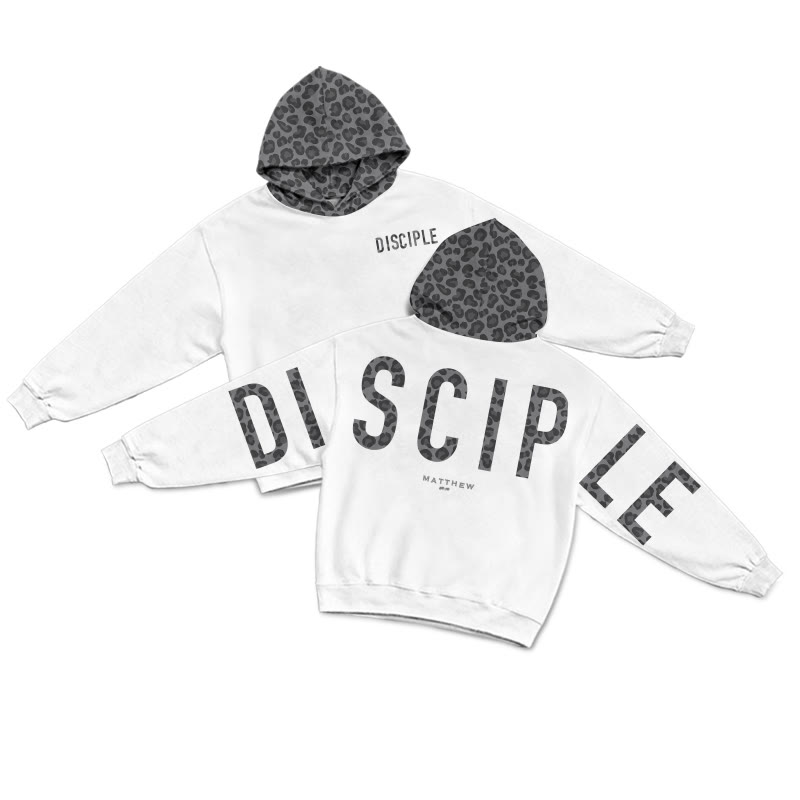 Disciple Matthew 28:19 Leopard Design Patchwork Print Causal Hoodie - White-Grey - US44-46(8XL) - image 1