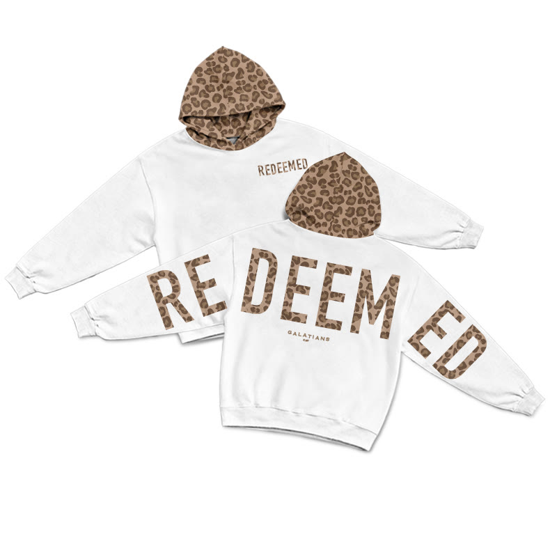 Redeemed Galatians 2:20 Leopard Design Patchwork Print Causal Hoodie - White-Brown - US44-46(8XL) - image 2