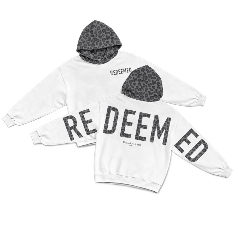 Redeemed Galatians 2:20 Leopard Design Patchwork Print Causal Hoodie - White-Grey - US44-46(8XL) - image 1