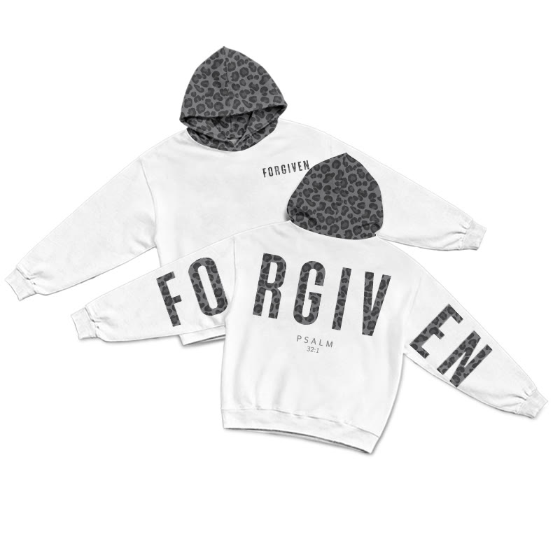 Forgiven Psalm 32:1 Leopard Design Patchwork Print Causal Hoodie - White-Grey - US44-46(8XL) - image 2