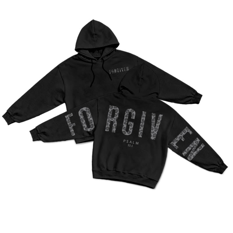 Leopard Design Forgiven Psalm 32:1 Print Hoodie - Black - US16-18(2XL) - image 2