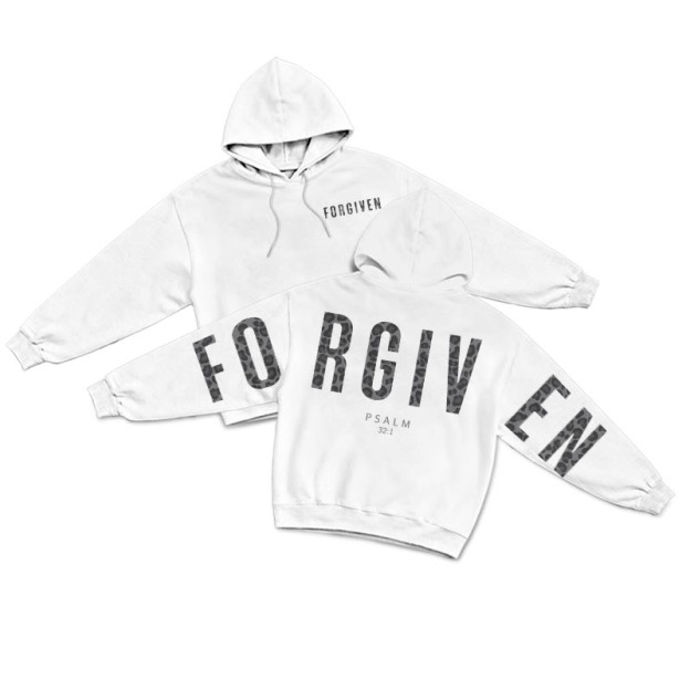 Leopard Design Forgiven Psalm 32:1 Print Hoodie - White - US16-18(2XL) - image 1