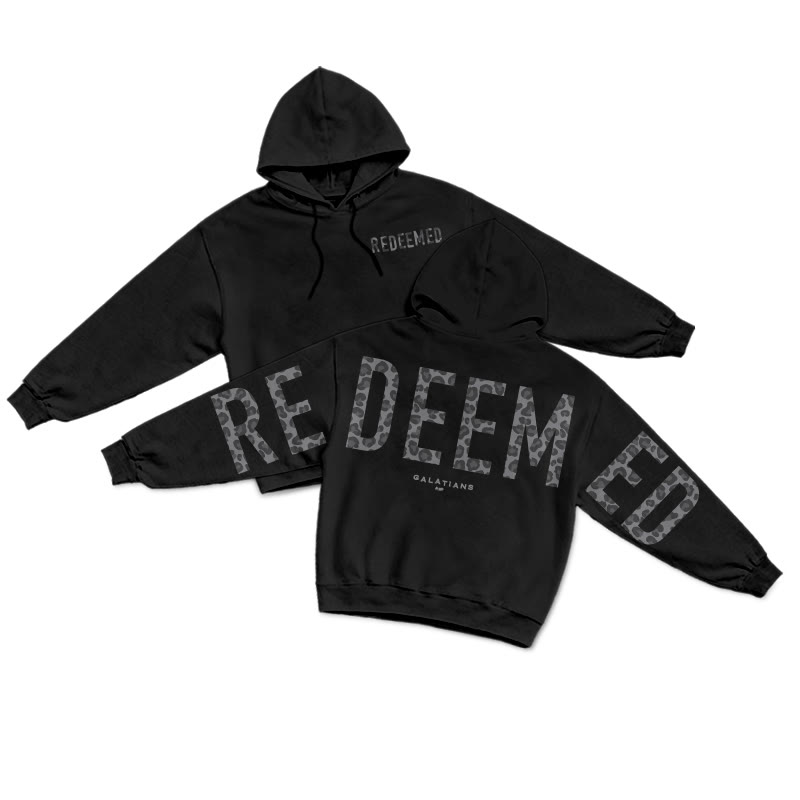 Leopard Design Redeemed Galatians 2:20 Print Hoodie - Black - US16-18(2XL) - image 1