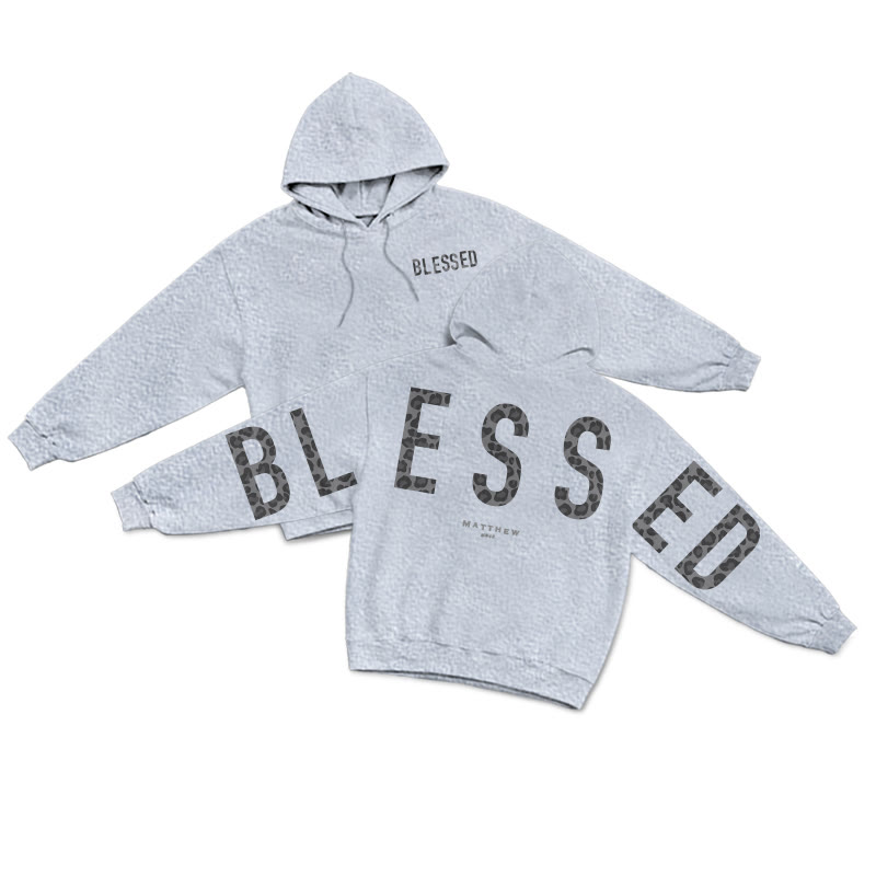 Leopard Design Blessed Matthew 5:3-12 Print Hoodie - Grey - US16-18(2XL) - image 2