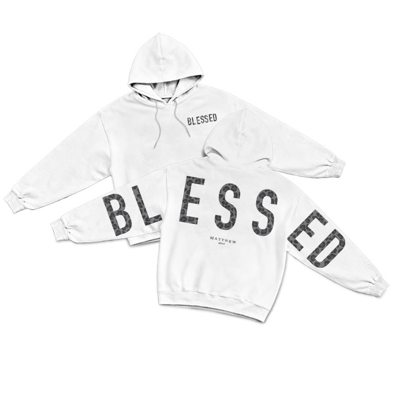 Leopard Design Blessed Matthew 5:3-12 Print Hoodie - White - US16-18(2XL) - image 1