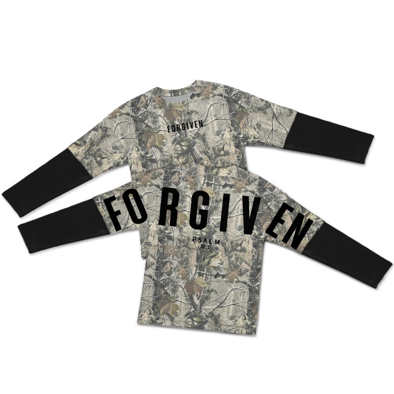 Dead Leaves Camouflage Forgiven Psalm 32:1 Print Layered-style T-shirt  - Black - 5XL - image 1