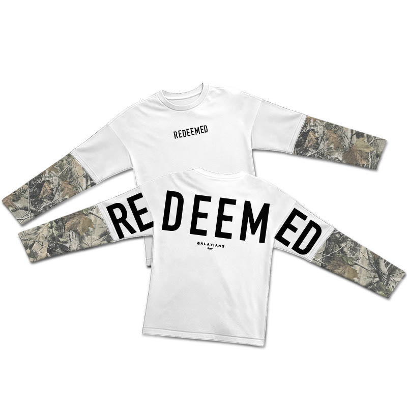 Redeemed Galatians 2:20 Dead Leaves Camouflage Patchwork Print Layered-style T-shirt  - White - 5XL - image 2
