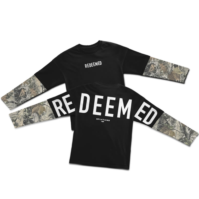 Redeemed Galatians 2:20 Dead Leaves Camouflage Patchwork Print Layered-style T-shirt  - Black - 5XL - image 1