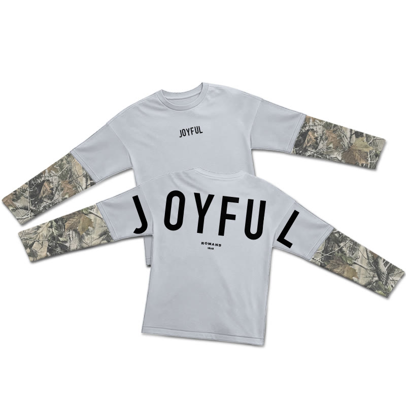 Joyful Romans 12:12 Dead Leaves Camouflage Patchwork Print Layered-style T-shirt  - Light Gray - 5XL - image 1