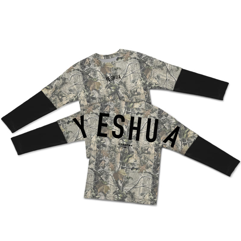 Dead Leaves Camouflage Yeshua Hebrews 13:8 Print Layered-style T-shirt - Black - 5XL - image 2