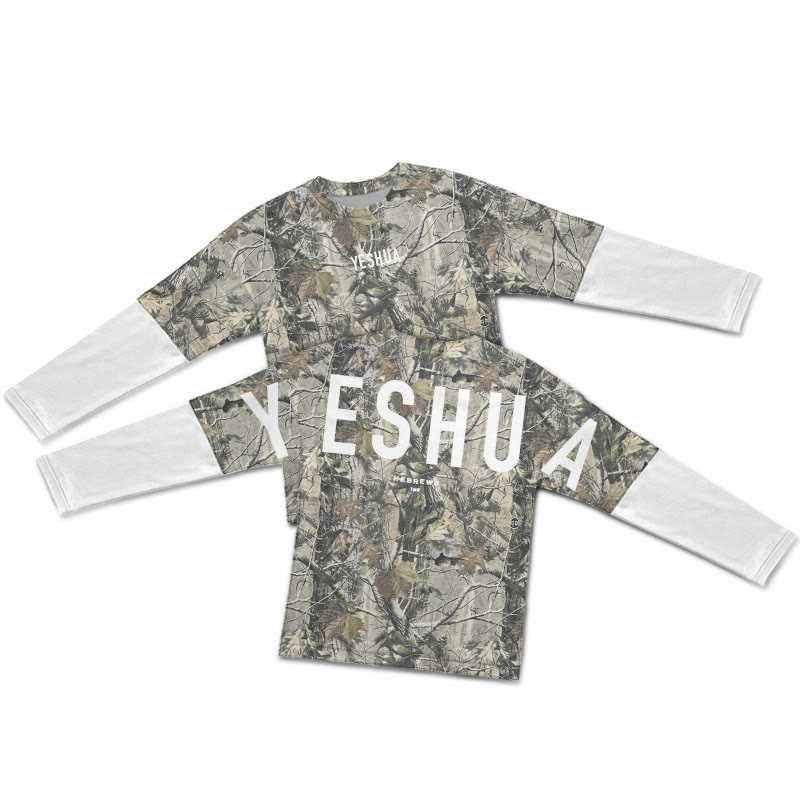 Dead Leaves Camouflage Yeshua Hebrews 13:8 Print Layered-style T-shirt  - White - 5XL - image 1