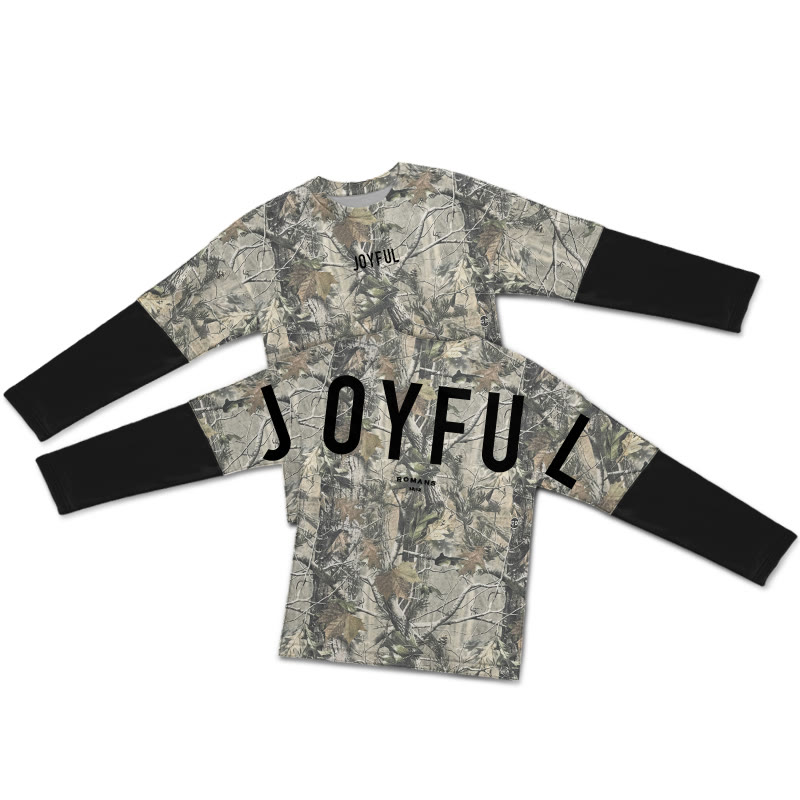 Dead Leaves Camouflage Joyful Romans 12:12 Print Layered-style T-shirt  - Black - 5XL - image 1