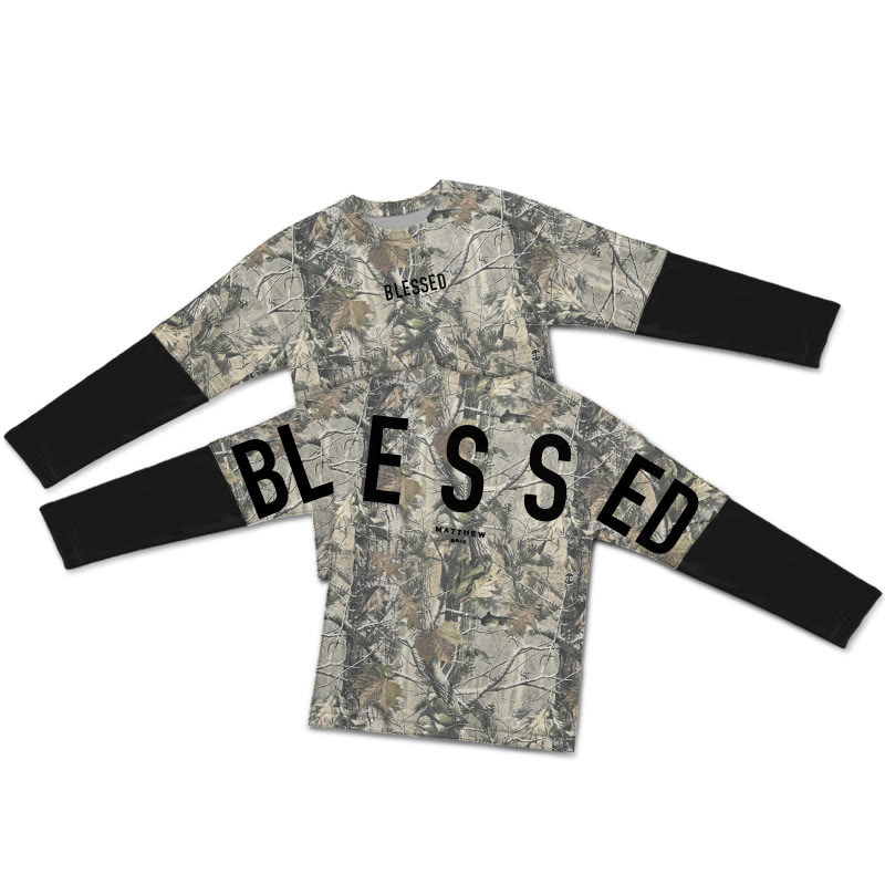 Dead Leaves Camouflage Blessed Matthew 5:3-12 Print Layered-style T-shirt  - Black - 5XL - image 2