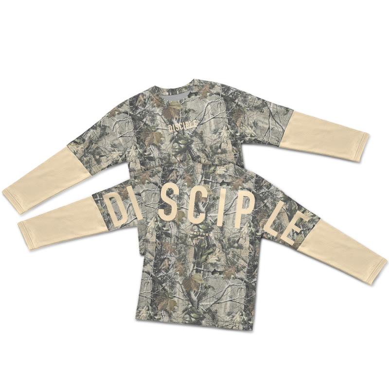 Dead Leaves Camouflage Disciple Matthew 28:19 Print Layered-style T-shirt  - Apricot - 5XL - image 1