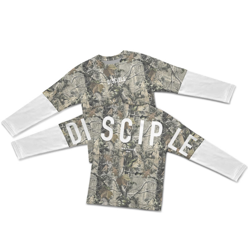 Dead Leaves Camouflage Disciple Matthew 28:19 Print Layered-style T-shirt  - White - 5XL - image 2