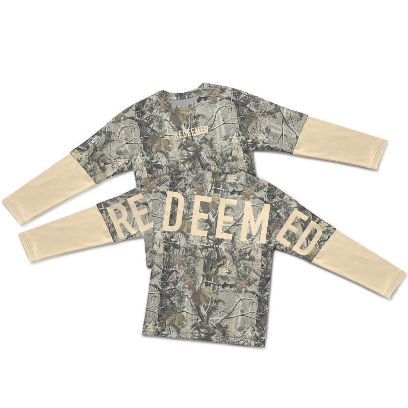 Dead Leaves Camouflage Redeemed Galatians 2:20 Print Layered-style T-shirt  - Apricot - 5XL - image 2
