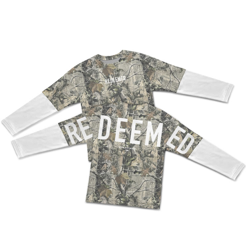 Dead Leaves Camouflage Redeemed Galatians 2:20 Print Layered-style T-shirt  - White - 5XL - image 1