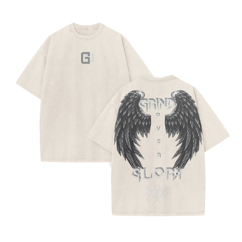 Grind Over Glory Print Acid Washed T-shirt - Beige - US20-22(3XL) - image 3