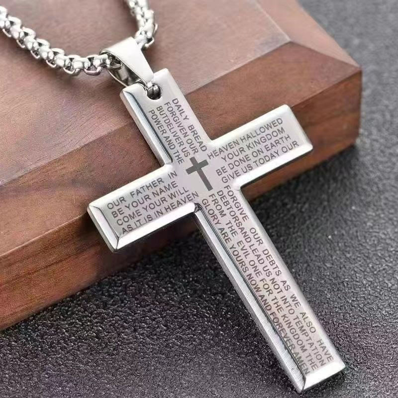 Cross Scripture Necklace - Silver - one size - image 3