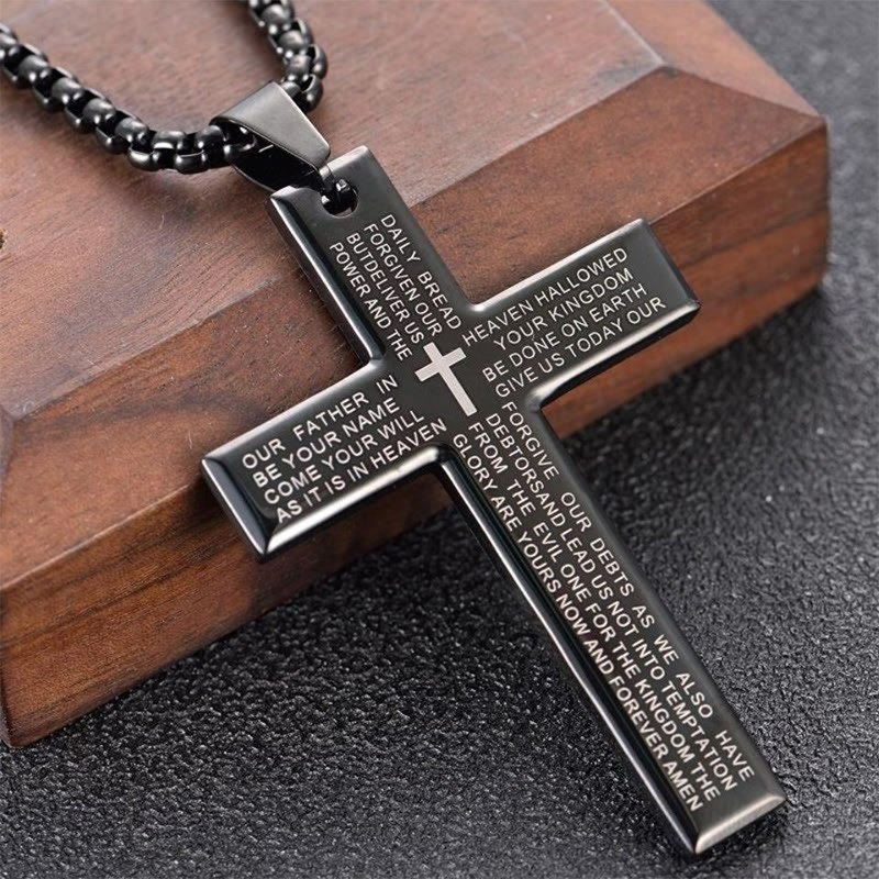 Cross Scripture Necklace - Black - one size - image 5