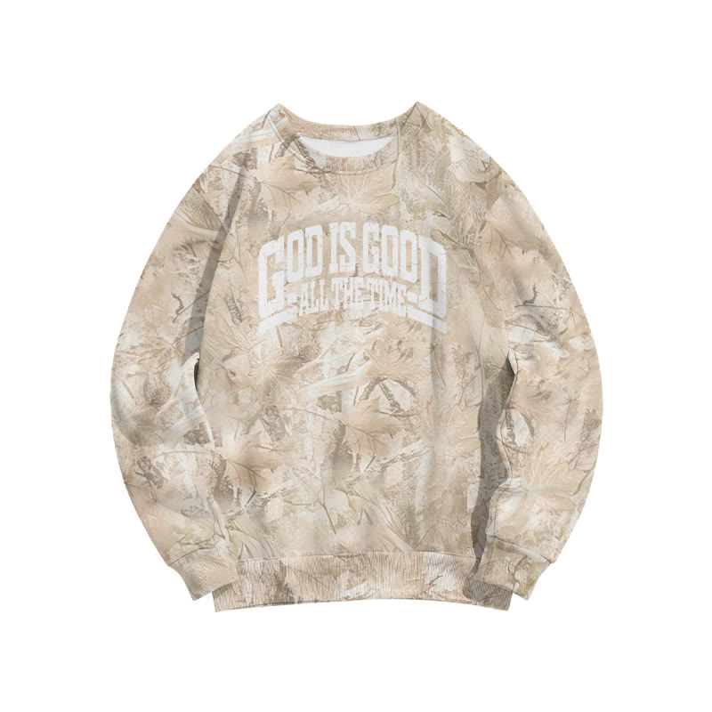 God Is Good All The Time Dead Leaves Camouflage Print Sweatshirt - Khaki - 6XL - image 1