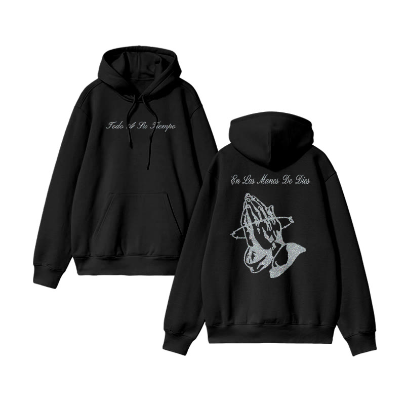 En Las Manos De Dios Print Causal Hoodie - Black - US16-18(2XL) - image 2