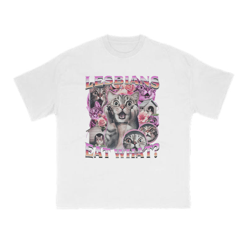 Terrified Cats Lesbians Eat What Print T-shirt - White - US16-18(2XL) - image 2