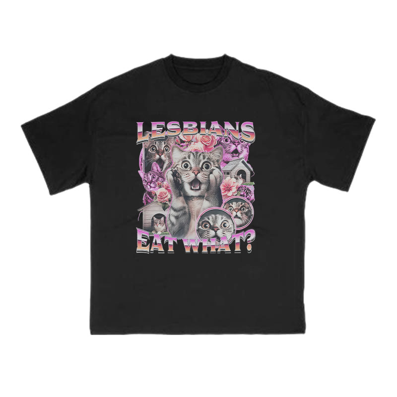 Terrified Cats Lesbians Eat What Print T-shirt - Black - US16-18(2XL) - image 1