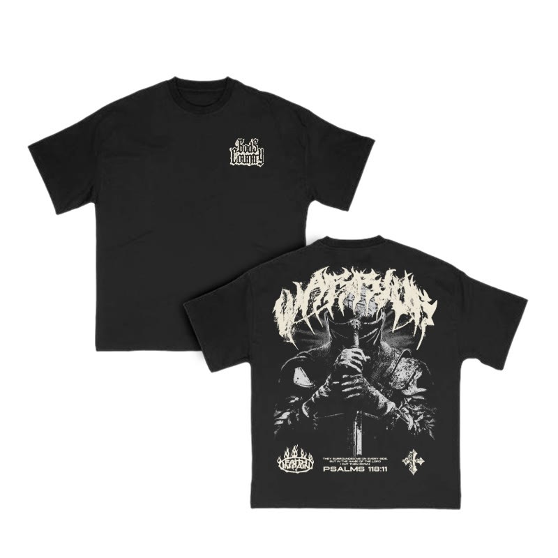 Holy Warrior Psalms 118:11 Print T-shirt - Black - US16-18(2XL) - image 2