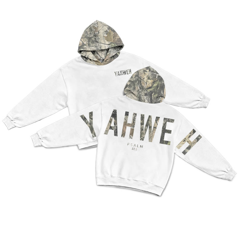 YAHWEH Psalm 32:1 Dead Leaves Camouflage Print Hoodie - White - US28-30(4XL) - image 1