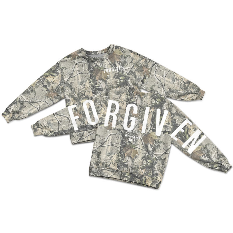 Unisex Forgiven Romans 10-9 Dead Leaves Camouflage Print Sweatshirt - Green - 6XL - image 1