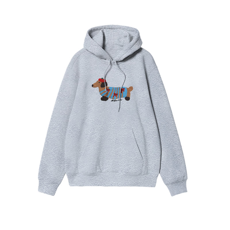 Cute Floral Dachshund Print Causal Hoodie - Grey - US16-18(2XL) - image 1