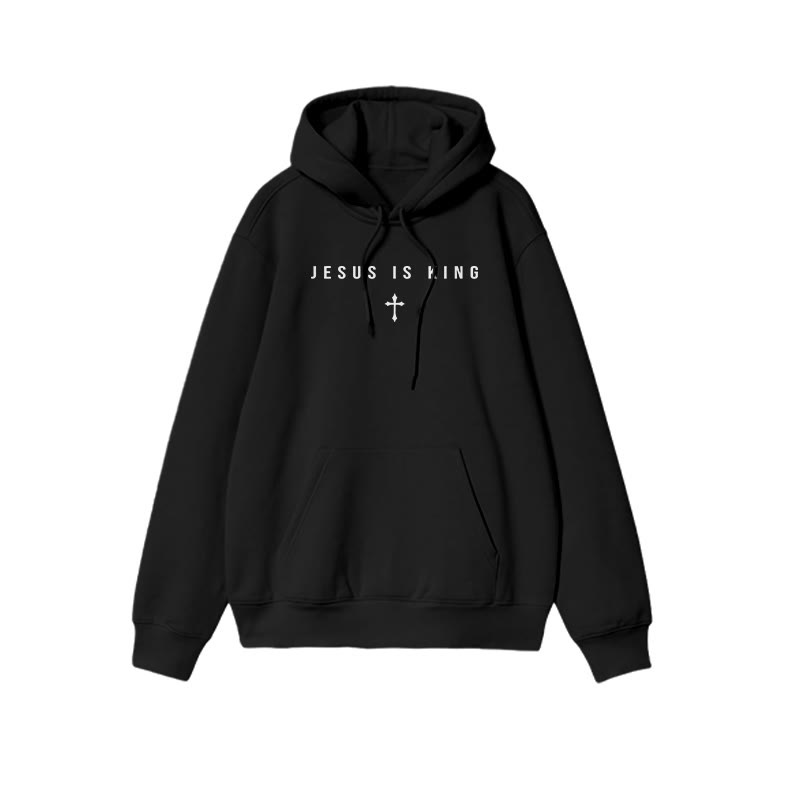 Jesus Is King Simple Design Print Causal Hoodie - Black - US16-18(2XL) - image 1