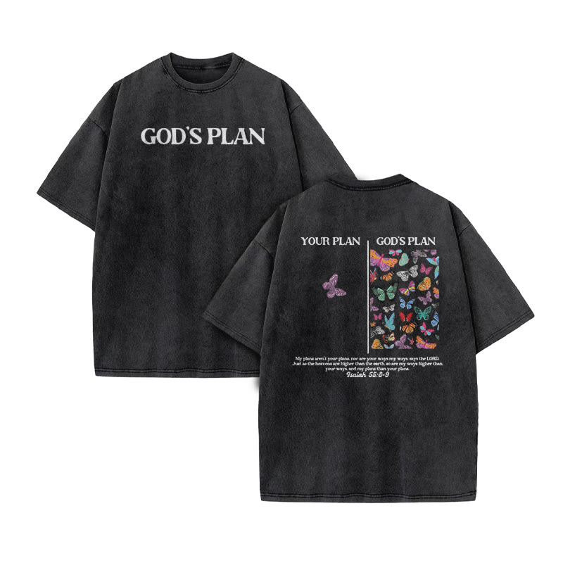 God's Plan Isaiah 55:8-9 Butterfly Print Acid Washed T-shirt - Black - US20-22(3XL) - image 2
