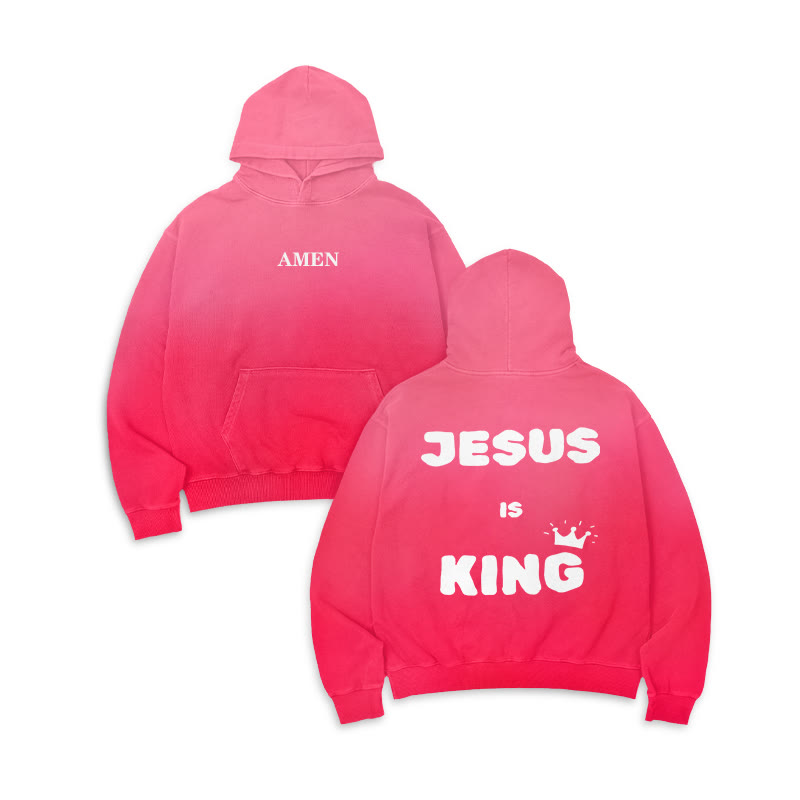 Jesus Is King Ombre Print Causal Hoodie - Rose - US44-46(8XL) - image 1