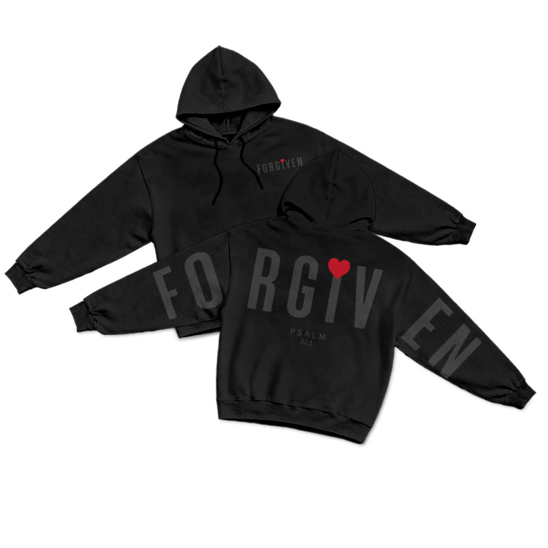 Forgiven Psalm 32:1 Valentine's Day Print Hoodie - Black - US16-18(2XL) - image 2