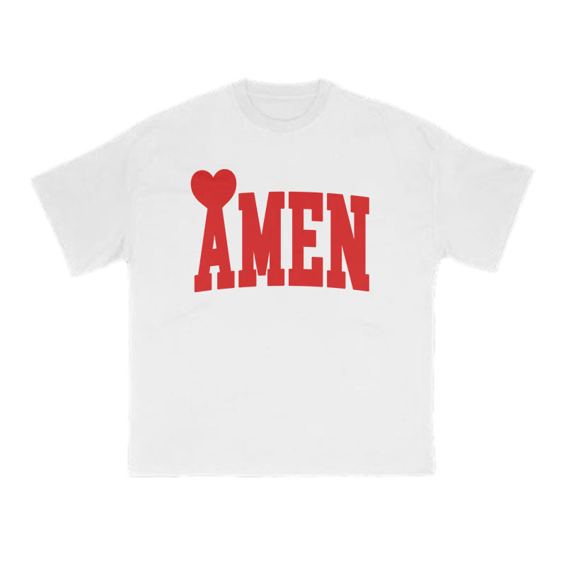 Amen Valentine's Day Print T-shirt - White - US16-18(2XL) - image 1