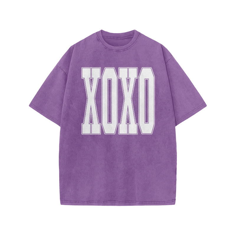 Xoxo Valentine's Day Print Acid Washed T-shirt - Purple - US20-22(3XL) - image 4