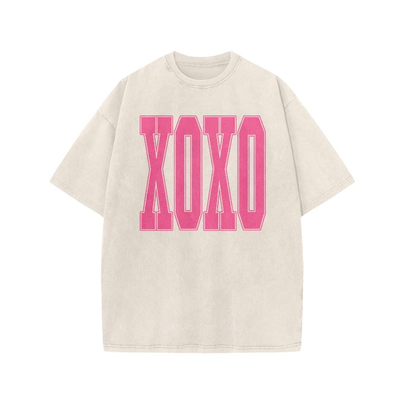 Xoxo Valentine's Day Print Acid Washed T-shirt - Beige - US20-22(3XL) - image 3