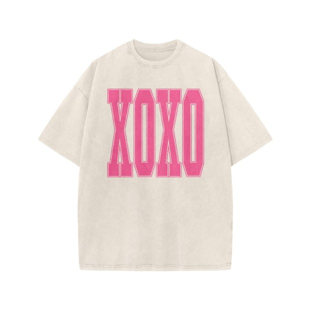 Xoxo Valentine's Day Print Acid Washed T-shirt - Beige - US20-22(3XL) - image 3