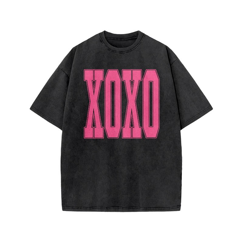 Xoxo Valentine's Day Print Acid Washed T-shirt - Black - US20-22(3XL) - image 2