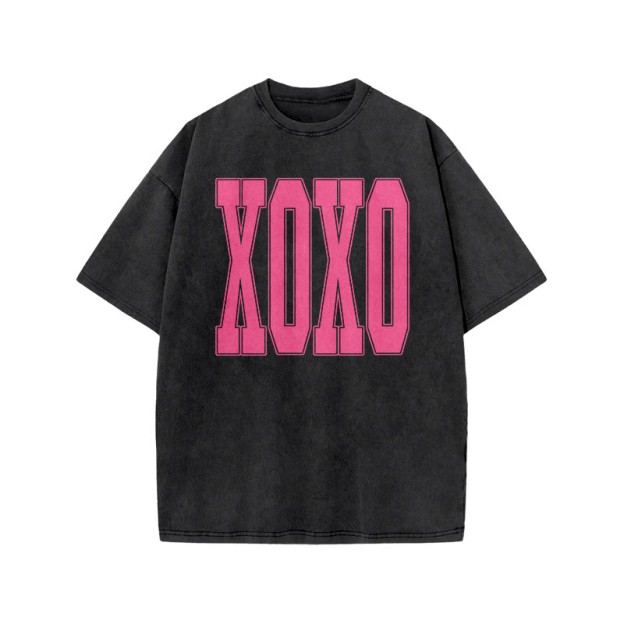 Xoxo Valentine's Day Print Acid Washed T-shirt - Black - US20-22(3XL) - image 2