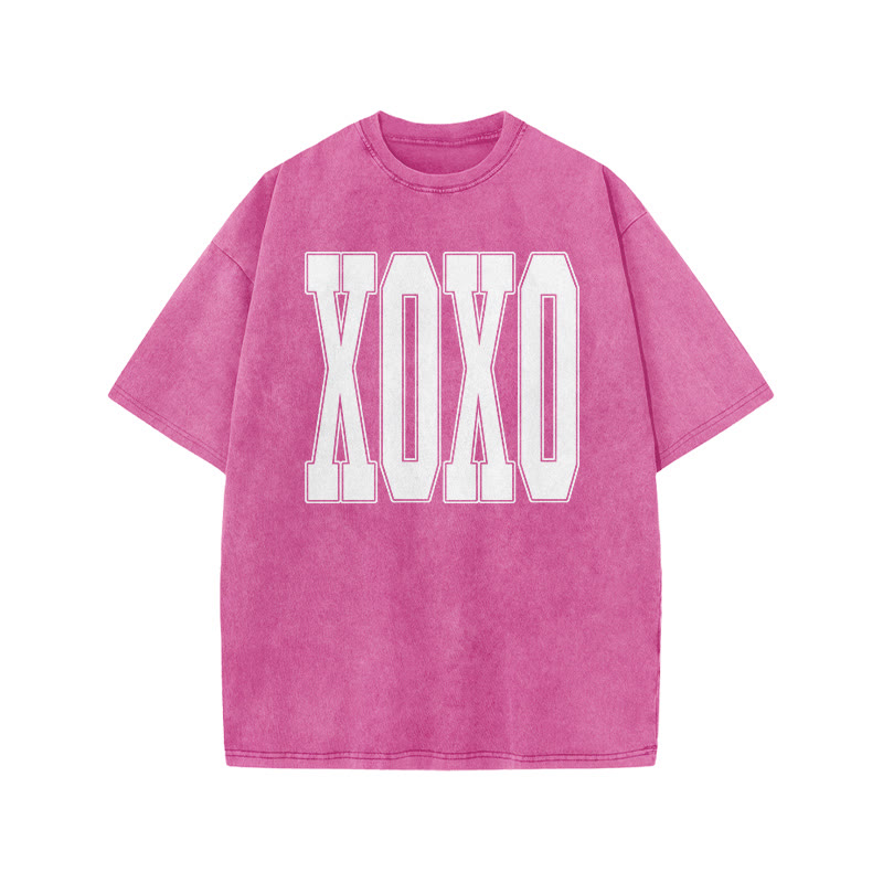 Xoxo Valentine's Day Print Acid Washed T-shirt - Pink - US20-22(3XL) - image 1